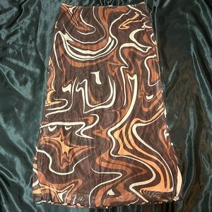 Shein Brown tan and white mesh swirl skirt